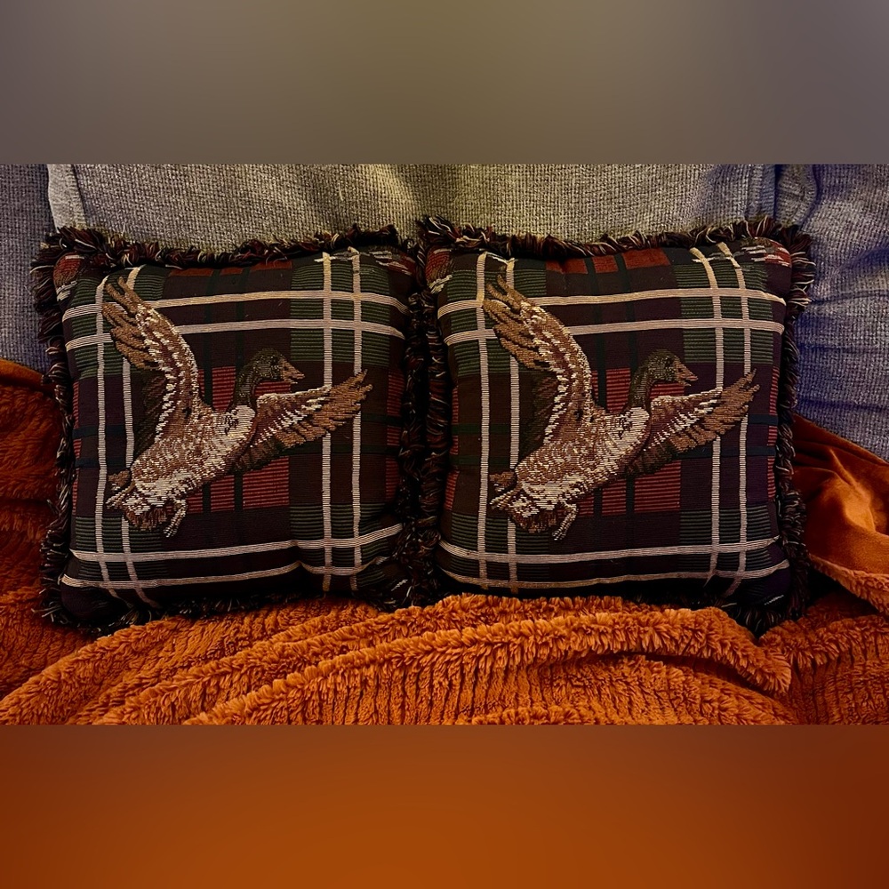 Plaid Duck Tapestry Throw Pillows Vintage